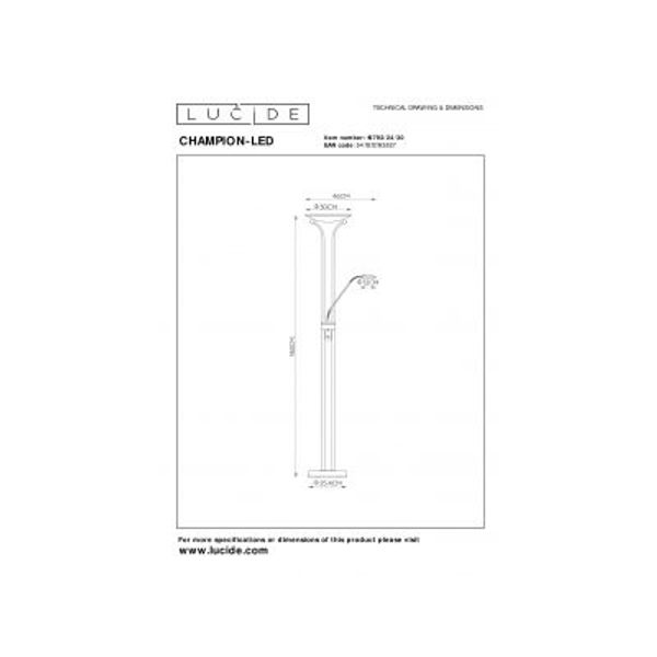 Lucide CHAMPION-LED - Leeslamp - Ø 25,4 cm - LED Dimb. - 3000K - Zwart Lucide