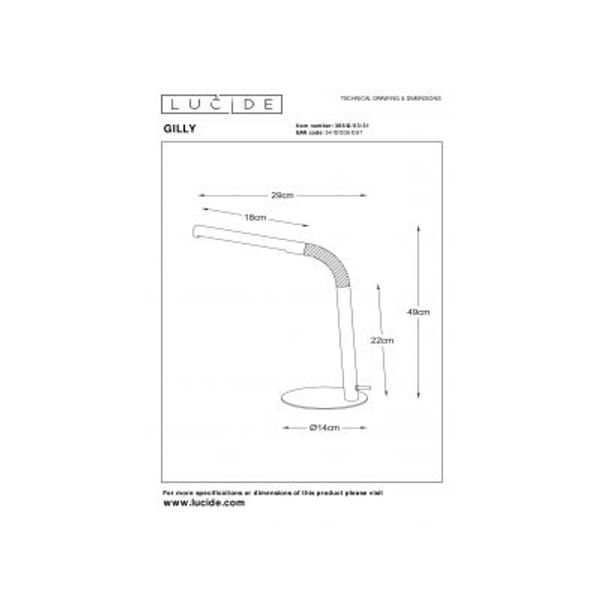 Lucide GILLY - Bureaulamp - LED - 1x3W 2700K - Wit Lucide