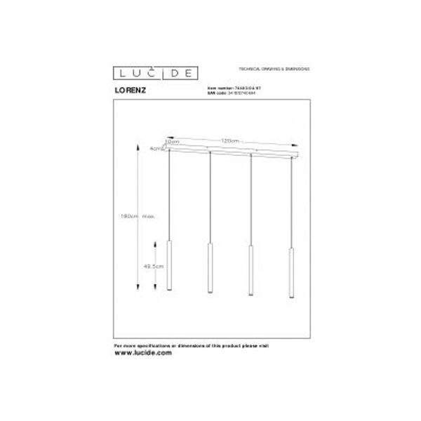 Lucide LORENZ - Hanglamp - LED Dimb. - 4x4W 3000K - Roest bruin Lucide