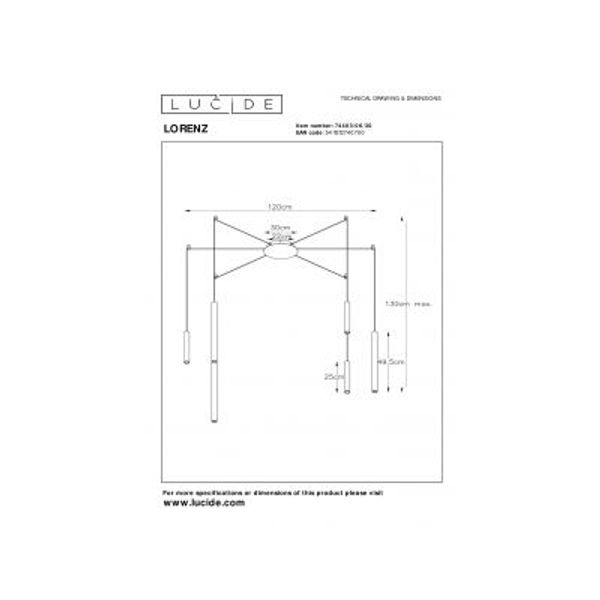 Lucide LORENZ - Hanglamp - LED Dimb. - 6x0,7W 3000K - Zwart Lucide