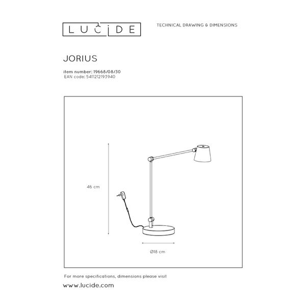 Lucide JORIUS - Bureaulamp - Ø 18 cm - LED Dimb. - 1x8W 3000K - Zwart Lucide