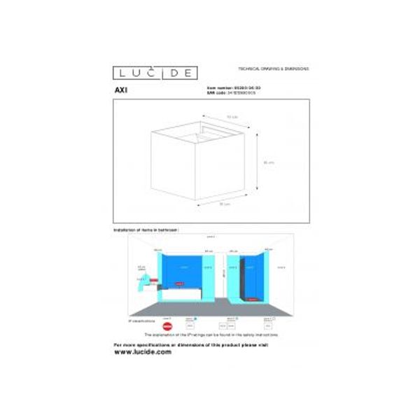 Lucide AXI - Wandspot Badkamer - LED - 1x6W 2700K - IP54 - Zwart Lucide