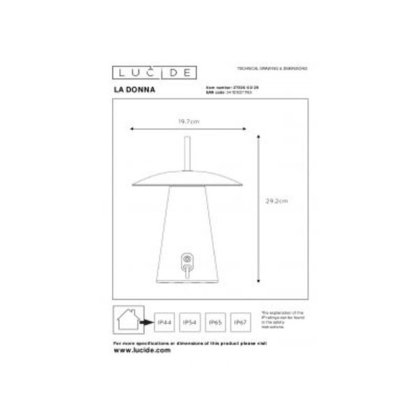 Lucide LA DONNA - Tafellamp Buiten - Ø 19,7 cm - LED Dimb. - 1x2W 2700K - IP54 - 3 StepDim - Antraciet Lucide