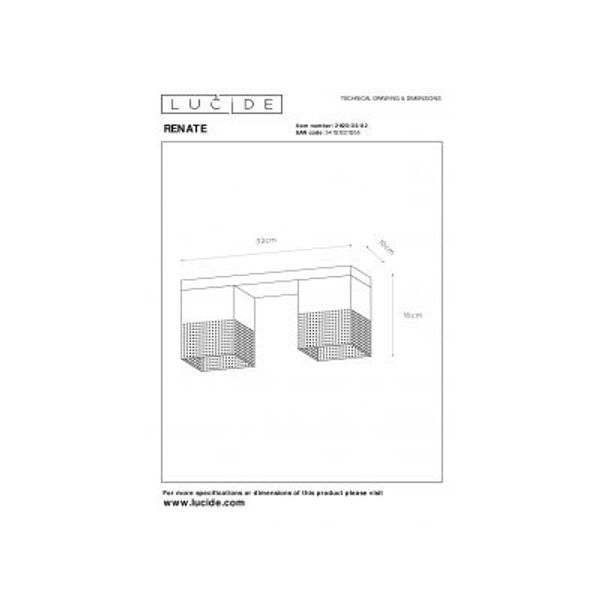 Lucide RENATE - Plafonnière - 2xE27 - Zwart Lucide