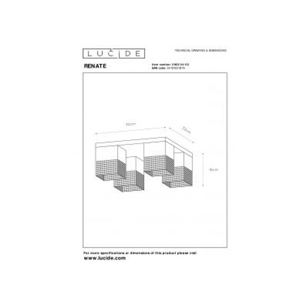 Lucide RENATE - Plafonnière - 4xE27 - Zwart Lucide