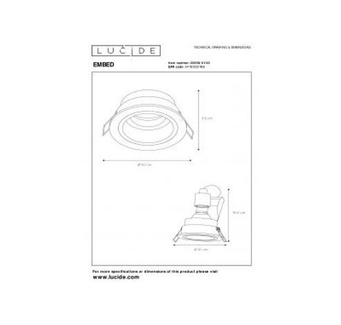 EMBED - Inbouwspot - Ø 9,1 cm - 1xGU10 - Zwart Lucide  Lucide