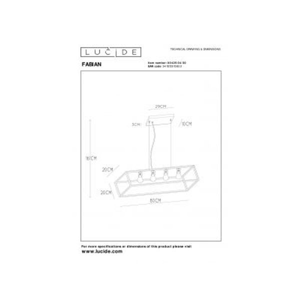 Lucide FABIAN - Hanglamp - 4xE27 - Zwart Lucide