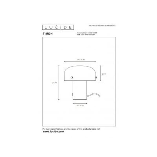 Lucide TIMON - Tafellamp - 1xE14 - 3 StepDim - Mat Goud / Messing Lucide