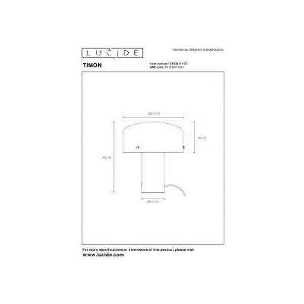 Lucide TIMON - Tafellamp - 1xE27 - 3 StepDim - Mat Goud / Messing Lucide