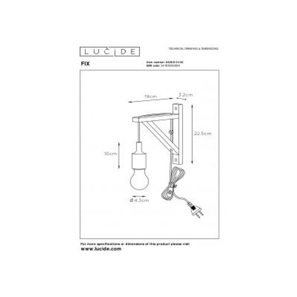 Lucide FIX WALL - Wandlamp - 1xE27 - Zwart Lucide