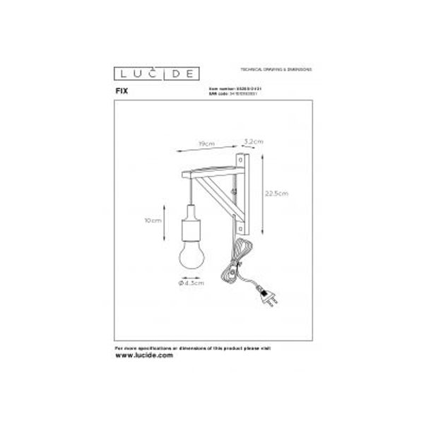 Lucide FIX WALL - Wandlamp - 1xE27 - Wit Lucide