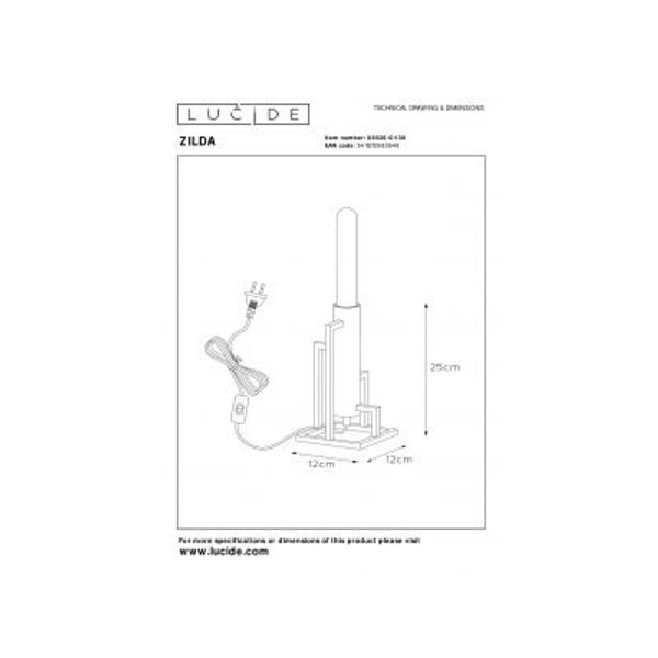 Lucide ZILDA - Tafellamp - 1xE27 - Zwart Lucide