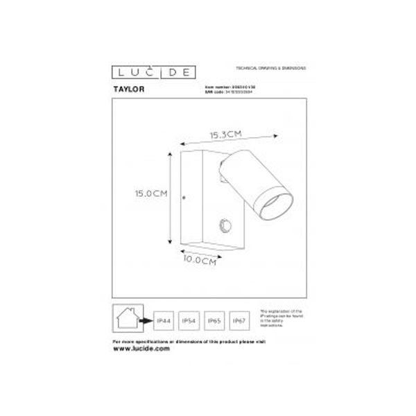 Lucide TAYLOR - Wandspot Buiten - 1xGU10 - IP54 - Zwart Lucide