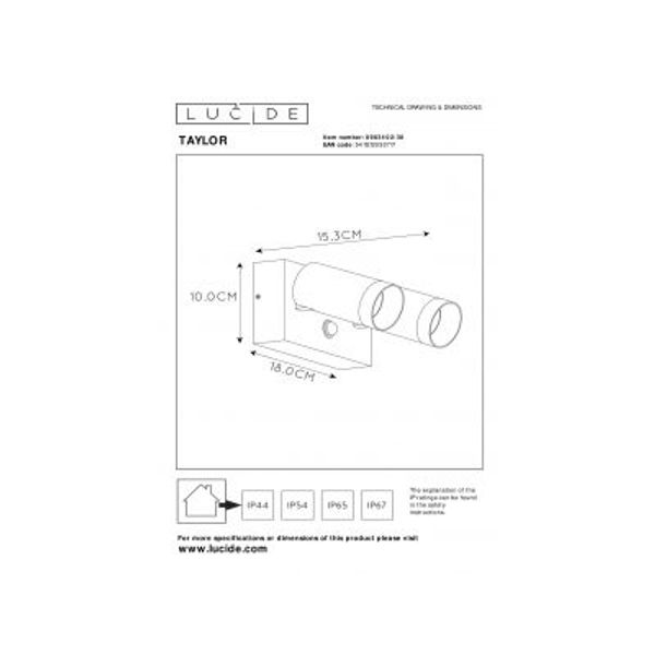 Lucide TAYLOR - Wandspot Buiten - 2xGU10 - IP54 - Zwart Lucide