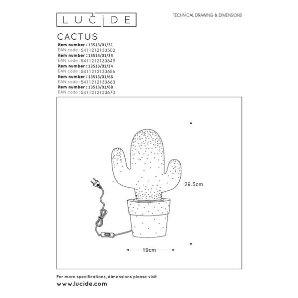 Lucide CACTUS - Tafellamp - Ø 20 cm - 1xE14 - Pastel blauw Lucide