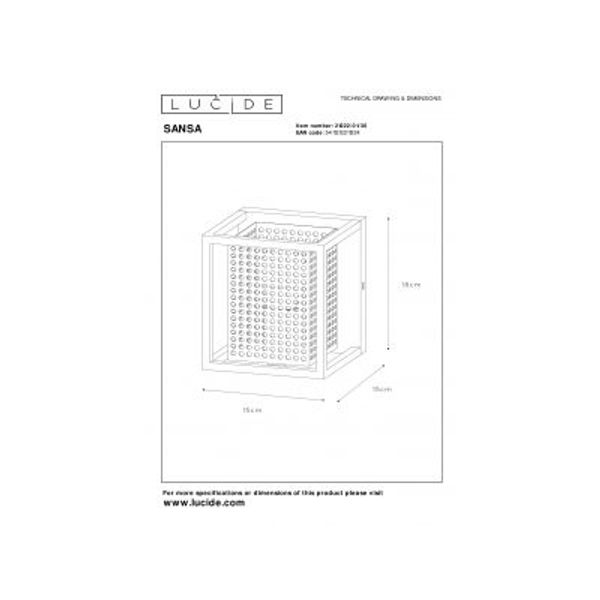 Lucide SANSA - Wandlamp - 1xE27 - Zwart Lucide