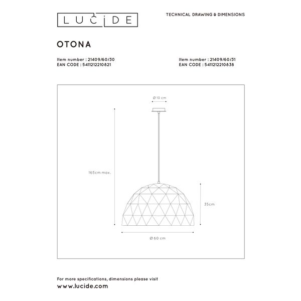 Lucide OTONA - Hanglamp - Ø 60 cm - 3xE27 - Wit Lucide