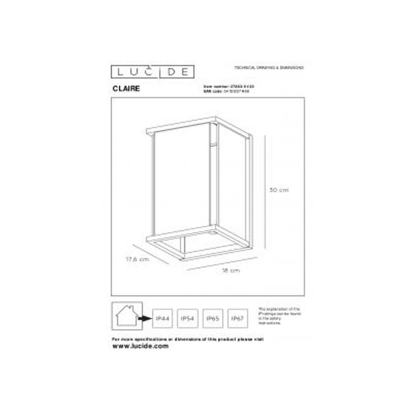 Lucide CLAIRE - Wandlamp Buiten - 1xE27 - IP54 - Antraciet Lucide