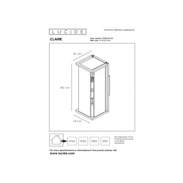 Lucide CLAIRE - Wandlamp Buiten - 2xE27 - IP54 - Antraciet Lucide