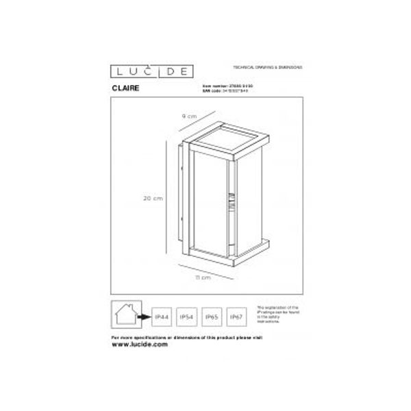 Lucide CLAIRE MINI - Wandlamp Buiten - 1xE27 - IP54 - Antraciet Lucide