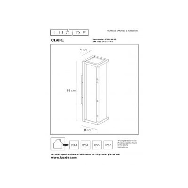 Lucide CLAIRE MINI - Wandlamp Buiten - 2xE27 - IP54 - Antraciet Lucide