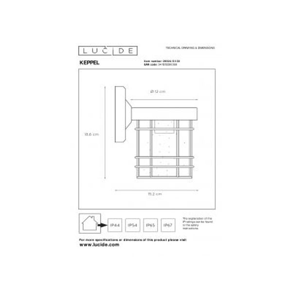 Lucide KEPPEL - Wandlamp Buiten - 1xE27 - IP23 - Zwart Lucide