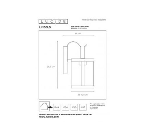 LINDELO - Wandlamp Buiten - 1xE27 - IP23 - Zwart Lucide  Lucide