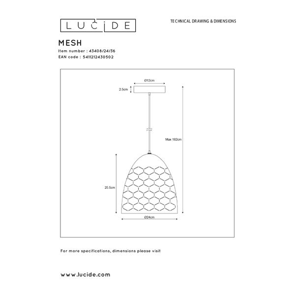 Lucide GALLA - Hanglamp - Ø 25 cm - 1xE27 - Grijs Lucide