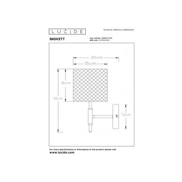 Lucide BASKETT - Wandlamp - 1xE27 - Zwart Lucide