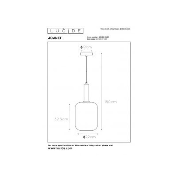 Lucide JOANET - Hanglamp - Ø 22 cm - 1xE27 - Fumé Lucide