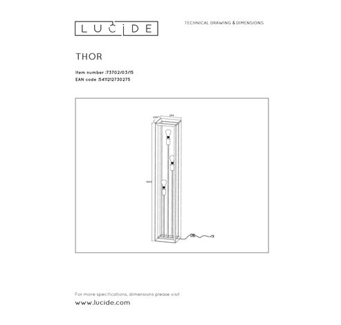 THOR - Vloerlamp - 3xE27 - Grijs ijzer Lucide  Lucide