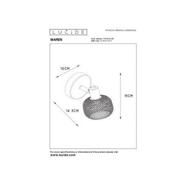 Lucide MAREN - Wandspot - 1xE14 - Zwart Lucide