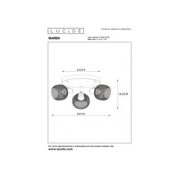 Lucide MAREN - Plafondspot - 3xE14 - Mat Goud / Messing Lucide