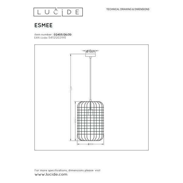 Lucide ESMEE - Hanglamp - Ø 26 cm - 1xE27 - Zwart Lucide