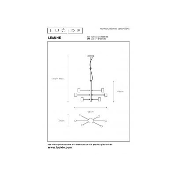 Lucide LEANNE - Hanglamp - 6xE27 - Zwart Lucide