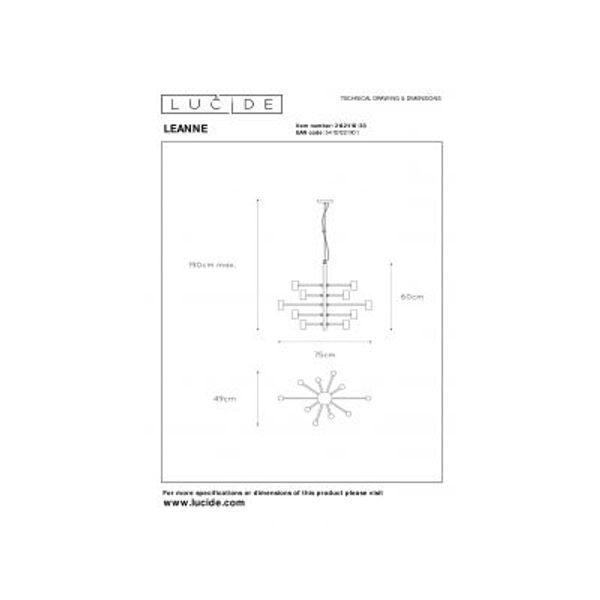 Lucide LEANNE - Hanglamp - Ø 65 cm - 10xE27 - Zwart Lucide