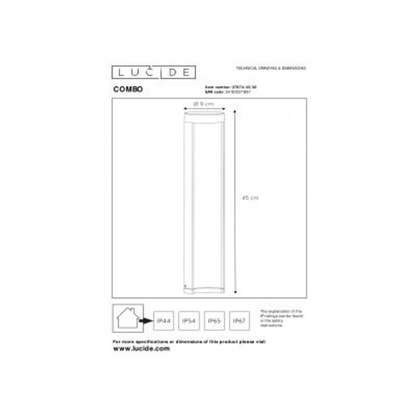 Lucide COMBO - Sokkellamp Buiten - Ø 9 cm - LED - 1x9W 3000K - IP54 - Zwart Lucide