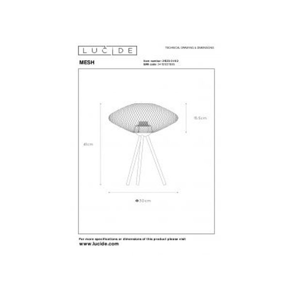 Lucide MESH - Tafellamp - Ø 30 cm - 1xE27 - Mat Goud / Messing