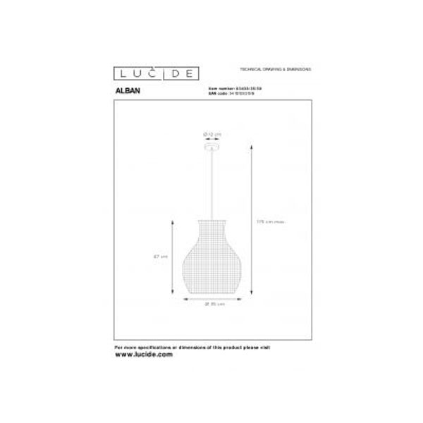 Lucide ALBAN - Hanglamp - Ø 35 cm - 1xE27 - Zwart