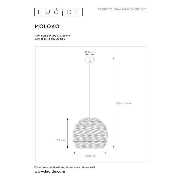 Lucide MOLOKO - Hanglamp - Ø 65 cm - 1xE27 - Okergeel