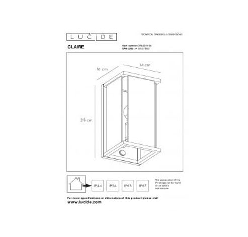 CLAIRE 27883/11/30 Wandlamp Buiten - 1xE27 - IP54 - Antraciet  Lucide