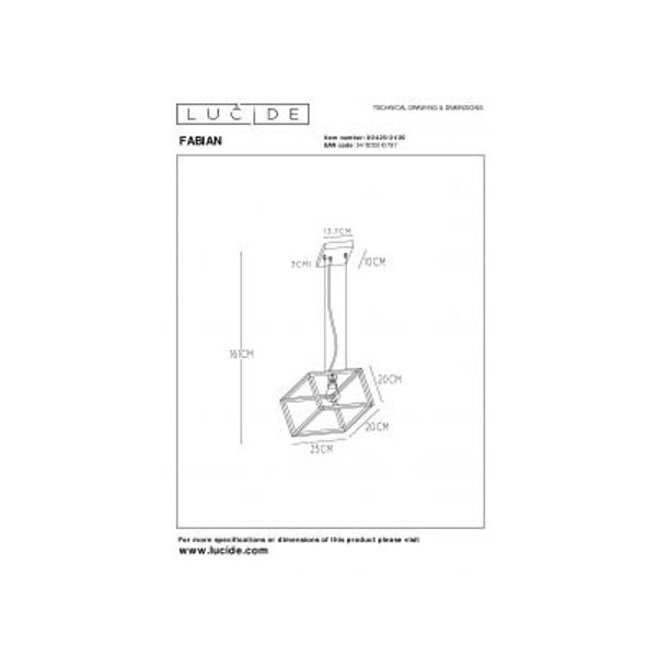 Lucide FABIAN - Hanglamp - 1xE27 - Zwart