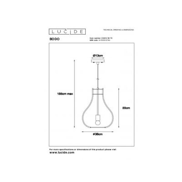 Lucide BODO - Hanglamp - Ø 38 cm - 1xE27 - Licht hout