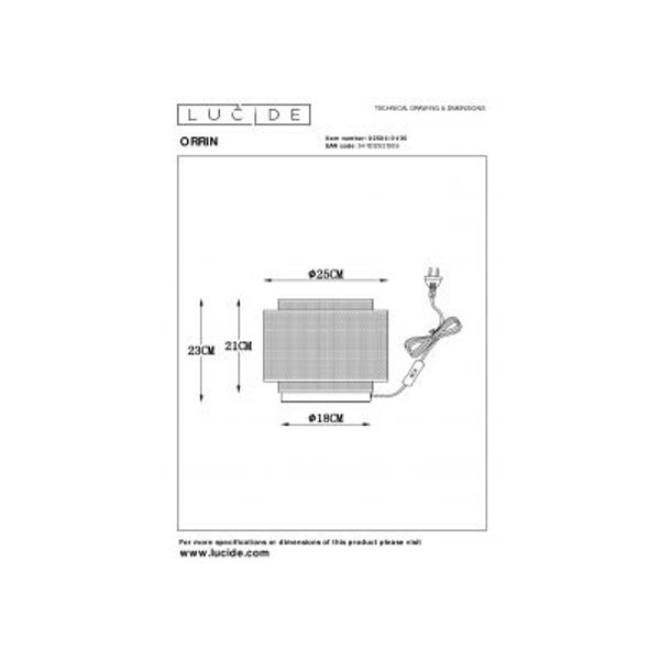 Lucide ORRIN - Tafellamp - Ø 25 cm - 1xE27 - Zwart