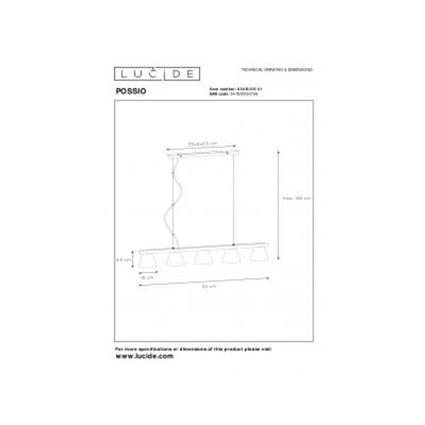 Lucide POSSIO - Hanglamp - 5xE14 - Taupe