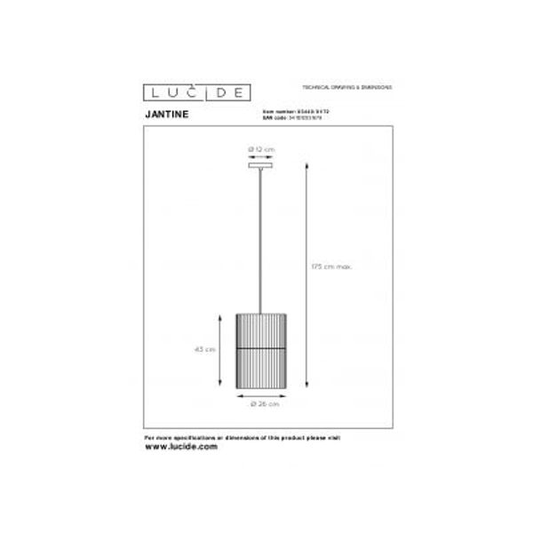 Lucide JANTINE - Hanglamp - Ø 26 cm - 1xE27 - Licht hout