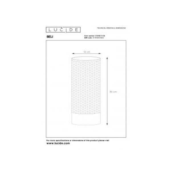 Lucide BELI - Tafellamp - Ø 12 cm - 1xE27 - Zwart