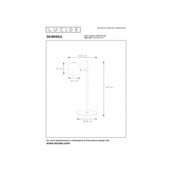 Lucide SKANSKA - Bureaulamp - Ø 16 cm - LED Dimb. - 1x5W 3000K - Zwart