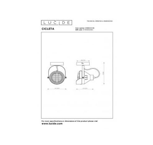 CICLETA - Plafondspot - 1xGU10 - Zwart  Lucide