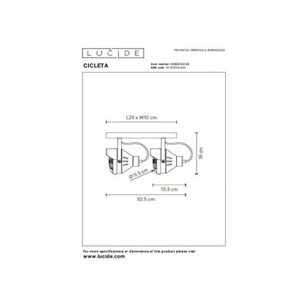 Lucide CICLETA - Plafondspot - 2xGU10 - Zwart